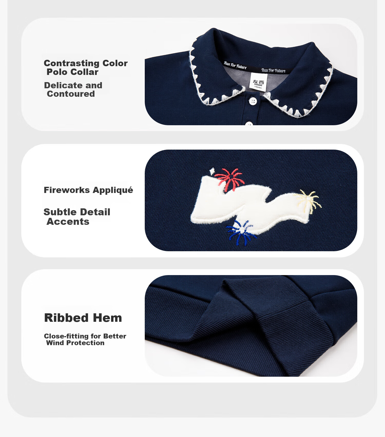 Zuo Xi Girls' Fleece-Lined Sweatshirt 2025 Winter Children's Polo Shirt Doll Collar Warm Top Navy Blue 120 10